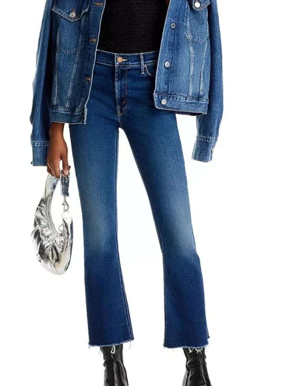 MOTHER The Outsider Ankle Fray Uncharted Waters Blue Denim Jeans